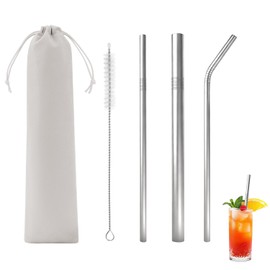 Stainless Steel Straws, Washable Straws, Set of 4, Stainless Steel, Eco-Friendly, Heat Resistant, Reusable, Safe, Non-Toxic, Safe Material, Cleaning Brush Included (Set of 4)