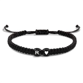 EVEMATE Bracelet with Letter and Heart for Friends and Couples - Initial A-Z Name - Braided Friendship Bracelet for Women, Men and Children, Adjustable, Cotton, No Gemstone