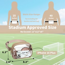Merleu Clear Fanny Pack with Metal Chain Design, Quailty Clear Bag for Stadium Events, Crossbody Bag Waist Bag，with Wide Adjustable Strap Transparent Waist Bag for Sports Events,Concert bag (White)