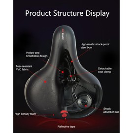 Comfort Bike Seat Cushion for Men Women with Dual Shock Absorbing Ball Replacement Memory Foam Padded Soft Bicycle Saddle Universal Fit for Stationary/Exercise/Indoor/Mountain/Road Bikes with Reflect