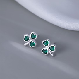 SLUYNZ 925 Sterling Silver Leaf Clover Earrings Stud for Women Teens Shamrock Studs Earrings Green St Patricks Day Earrings (A-Silver)