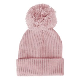 Baby Knitted Hat, Boys & Girls Winter Wooly Hat with Pom-Pom, Ribbed Knit Baby Beanie, Pink, 0-3 Months