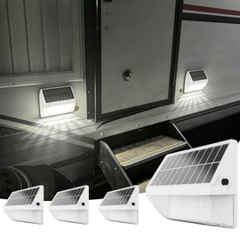 ALDST Solar Powered RV Step Lights, Wireless No Drill RV Exterior Light IP65 Waterproof, LED Camper Light Auto ON/Off RV Essentials Must Haves Accessories 4 Pack