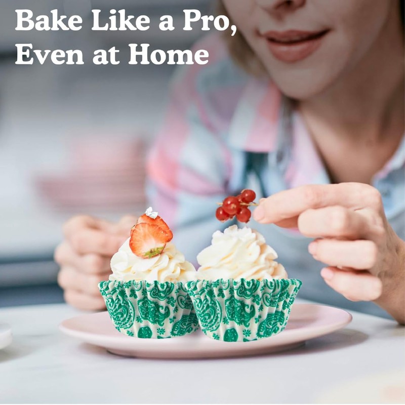 REGENCY RW1116PASG Greaseproof Standard Baking Cups, Green/White