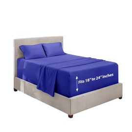 Hearth & Harbor Extra Deep Pocket Sheets - 4 Piece Hotel Luxury Bed Sheets Set Fits Up to 24" Mattress - Ultra Soft Luxury Bed Sheet Set - Soft & Breathable, King, Royal Blue