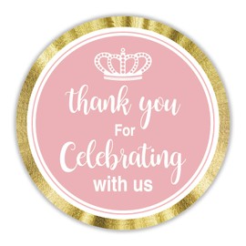 2 Inch Thank You for Celebrating with Us Stickers, Pink Little Princess Thank You Stickers for Baby Shower, Birthday, Party, Party Favors Decor Ideas, Pack of 50