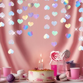 Yuanchu Colourful Glitter Paper Heart Garland, 48 Ft Wedding Decoration Party 4 Pieces 3.7 m Hanging Iridescent Double-Sided Laser Decoration for Birthday Christmas Bridal Shower Carnival