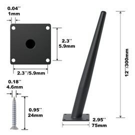 FIVEPEARS 4 PCS 12 Inch Heavy Duty Matte Black Metal Slant Angled Tapered Legs Set for Furniture, Mid Century Modern Style Feets for Coffee Table Couch Sofa Cabinet Chair Dresser Bed Desk Credenza