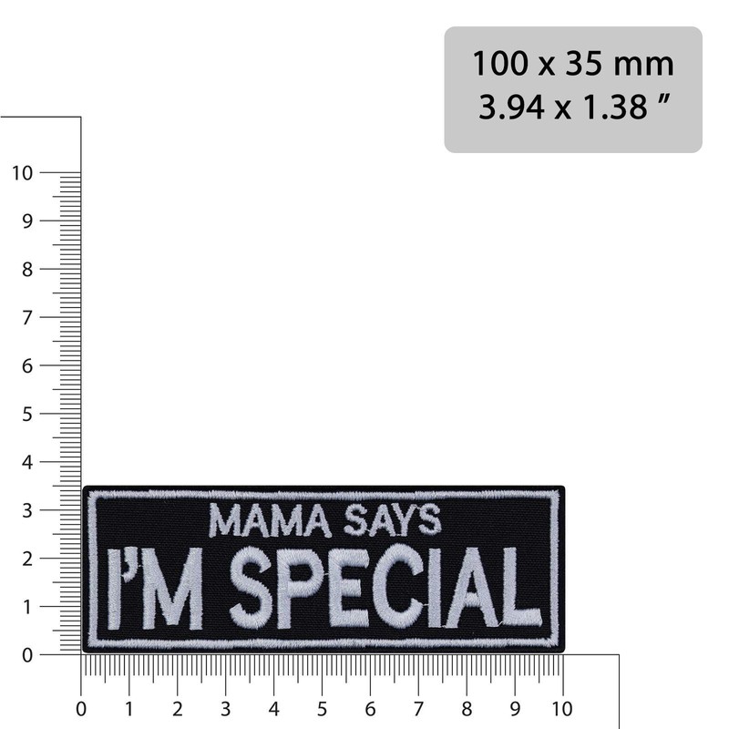 Sew-on "Mama says: I'm special" humour iron-on patch, biker patch,