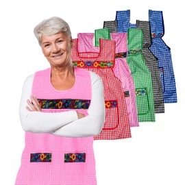 Cuitáxi Traditional Mexican apron for women with pockets beautiful flower embroidery One size - Mandiles para mujer mexicanos mandil