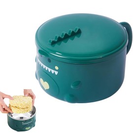 ZPSHYD Cartoon Dinosaur Noodle Bowl - Stainless Steel Inner Bowl with Convenient Handle and Secure Lid for Home and School Use(Green)