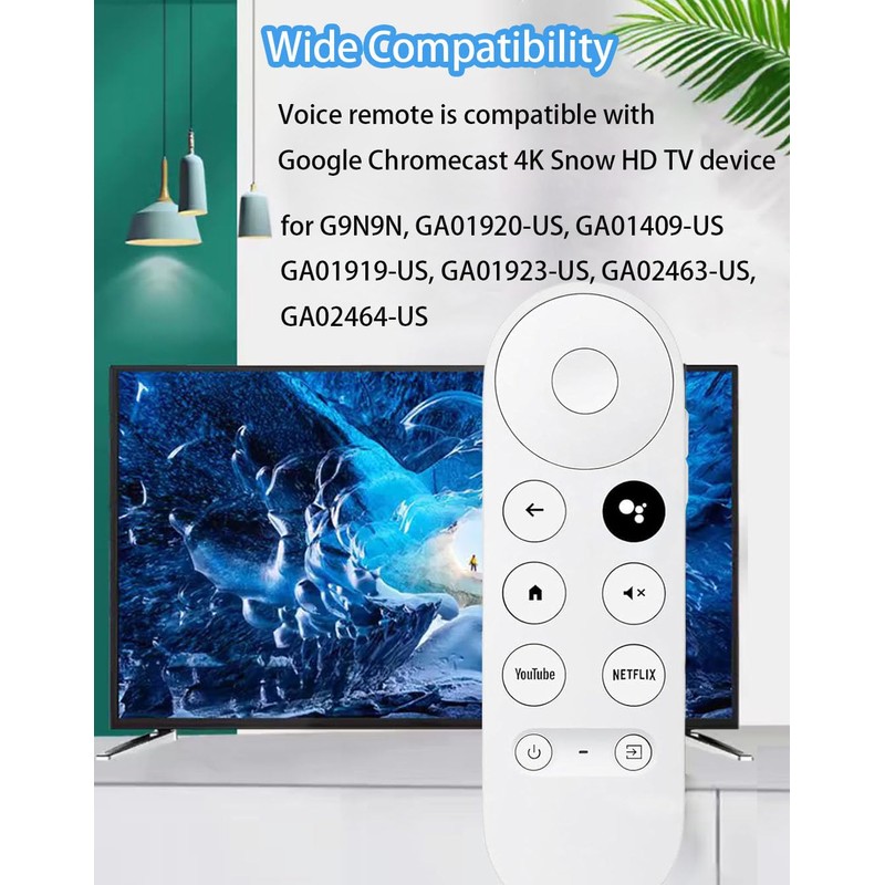Replacement Voice Remote for Google Chromecast 4k HD Snow TV,