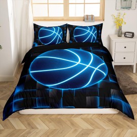 Feelyou Basketball Bedding Set Twin Gaming Sports Comforter Cover Set Teens Blue and Black Duvet Cover Geometric Honeycomb Bedspread Cover Room Decor Quilt Cover,No Comforter