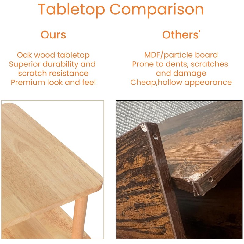 exilot Solid Wood Side Table, 2-Tier Tall End Table with