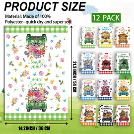 MALEBAZI Rustic Truck Holiday Kitchen Towels Set of 12, Seasonal Kitchen Towels and Dishcloths Sets, Cute Car Holiday Dish Towels for Kitchen Decorative, Spring Absorbent Wash Cloths 21.3x14.2 Inch