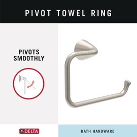 Delta ARV64-DN Arvo 4-Piece Bath Hardware Set 18-in Towel Bar w/ 6-in Extender, Toilet Paper Holder, Towel Ring, Hook, Brushed Nickel