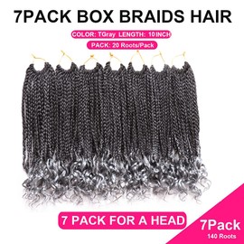 7 Packs Goddess Box Braids Crochet Hair 10 Inch Crochet Braids with Curly Ends Bohemian Crochet Hair Hair for Black Women (10 Inch 7Pack, Tgray)