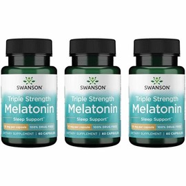 Swanson Melatonina de triple fuerza, apoyo natural para el sueño para ciclos de sueño interrumpidos (60 cápsulas, 10 mg cada una) (paquete de 3)