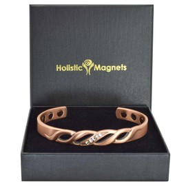 Ladies Pure Copper Magnetic Bracelet Women Copper Bangle Cuff 6 Neodymium Magnets, Adjustable, with Gemstones-LD (L: Wrist 19.5-22.5cm/7.6-8.75")
