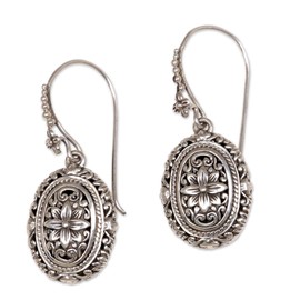 NOVICA Artisan Handmade Sterling Silver Flower Earrings Indonesian Dangle Floral Balinese Traditional [1.5 in L x 0.6 in W x 0.2 in D] ' Pura Lotus'
