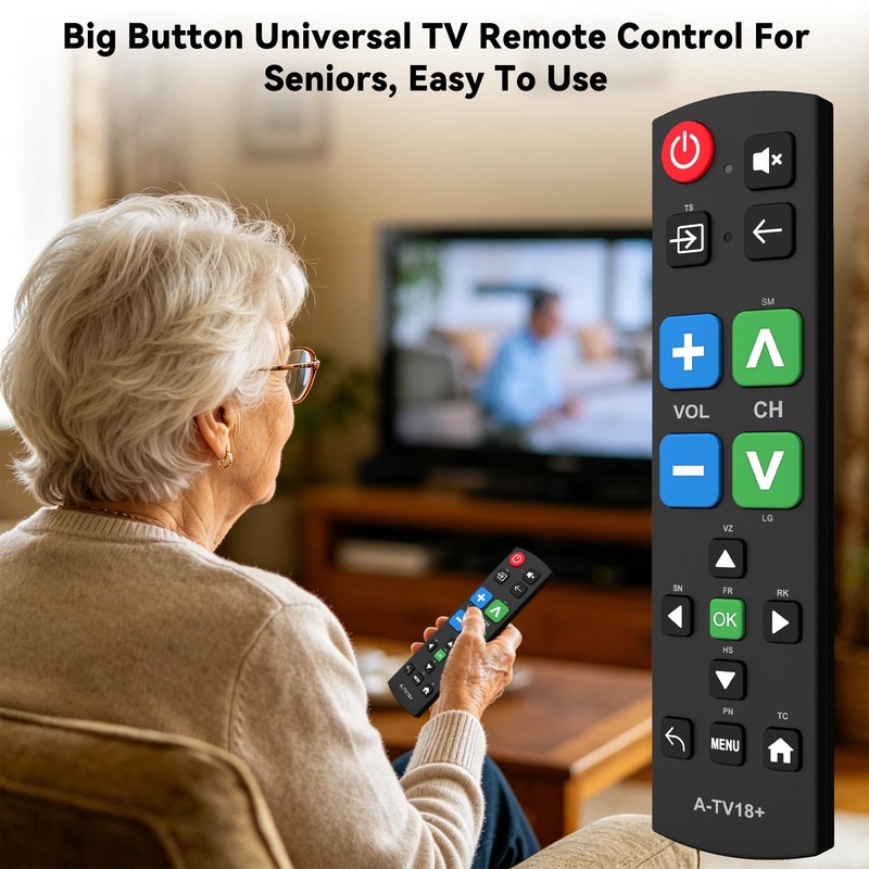 Big Button Universal TV Remote for Seniors, Simple Easy to