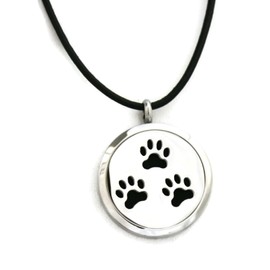 Destination Oils Paw -some Prints Stainless Steel Essential Oil Diffuser Necklace- 18-20" Black Cowhide
