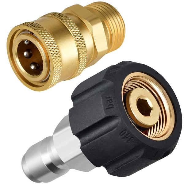 Pressure Washer Adapter Kit, 3/8 in Quick-Connect x M22-15mm Connections,