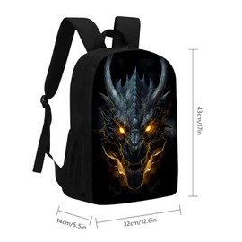 Huke Dragon Backpack for Kids Boys Girls, Cool Black Gold Lightning Dragon Backpack for School & Travel, 17 Inch Big Kids Child Dragon Backpacks, Elementary Middle High College Student Bookbag