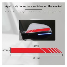 Kewucn 2PCS Car Rear View Mirror Stickers, Waterproof Auto Side Rearview Mirrors Decal Stripes, Universal Anti-Collision Striped Automotive Warning Stripes for Most Vehicles (Red)