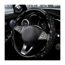 MUQIDA 2PCS Steering Wheel Cover, Sparkling Rhinestone Segmented Steering Wheel Protector Fit 14-15.6 Inch, Non-Slip Wheel Wrap Cover Bling Car Interior Accessories for Women Girls (Black)