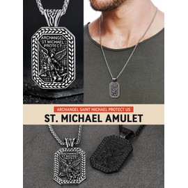 St Michael Necklace, Stainless Steel Archangel Saint Michael Octagon Pendant Jewelry for Father Son, Christian Gifts for Birthday Anniversary