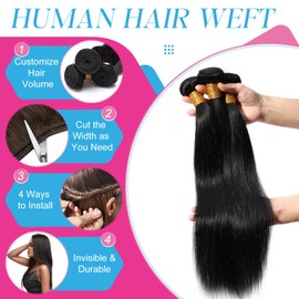 Elailite Human Hair Bundles Weave Hair Extensions Real Human Hair Straight 1 Bundle 100g - #1B-Y Black - 30 Inch