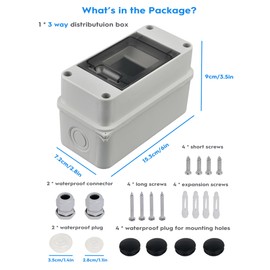 Fuse Box Surface-Mounted Distributor, Distribution Box Surface-Mounted IP65 1 Row for 3 Modules, with Accessories, Small Distributor for Gardens, Famiglia, Wet Rooms