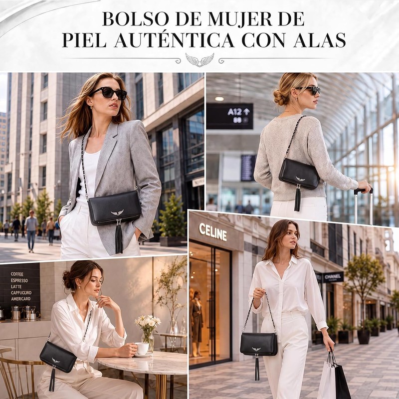 Bolso bandolera de piel para mujer, Bolso cruzado para mujer