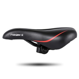 DRBIKE Adult Bike Seat with Wide Cushion & Waterproof Cover, Comfortable Padded Bicycle Saddle for Men & Women, Universal Bike Seat Replacement for Mountain, Road, Exercise & Cruiser Bike, Black Red