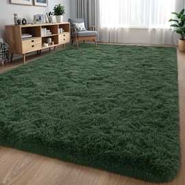Larhom Large Fluffy Area Rugs for Living Room Bedroom, 6x9 Dark Green Ultra Soft Plush Fuzzy Rug, Anti-Skid Indoor Carpet Nursery Rugs for Kids Room Home Decor, High Pile, Non-Shedding
