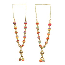 Set of 2 Colorful Artificial Beaded Ribbon Garland Mala for Idol-Mala for God , Indian Traditional Pooja Festival Ganesha Decoration Sringar Articles Ornament for God Statue frame Idol( Size:- 14")