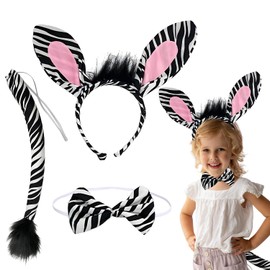 Yi'antai 3-Piece Zebra Costume Set, Zebra Ears Headband, Animal Zebra Headband, Bow Tie, Zebra Tail, Zebra Costumes for Children for Carnival Cosplay