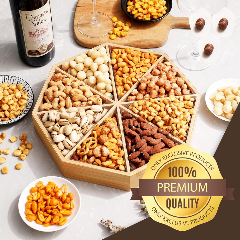 Gourmet Mixed Nuts Gift Basket in Sleek Bamboo Wood Reusable