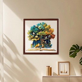 Mocfesk Wooden Puzzles for Adults, Tree and Book Puzzles 200 Pieces, Unique Shaped Jigsaw Puzzles for Adults and Kids, Birthday Gifts Fun Challenge Family Game 11.1'' x 11.4''