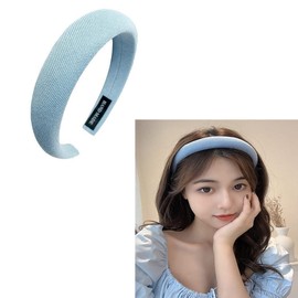 YALLNASL Blue Padded Headband Puffy Headbands for Women Girls Chunky Hairband Thick Puffy Head Band Vintage Fashion Pad Headband for Women Christmas Party Headbands Hair Accessories