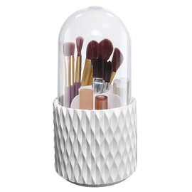 Makeup Brush Holder, 360° Rotating Makeup Brush Organizer with 5 Slots, Clear Dustproof Makeup Brush Holder with Lid, Make Up Organizers for Vanity Bathroom Countertop