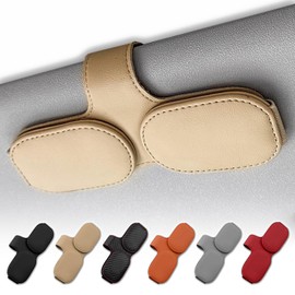 LEZARINO Eyeglass Holder, For Cars, Sunglasses Clip, Sun Visor Attachment, Leather Style, Card Storage (Beige), beige