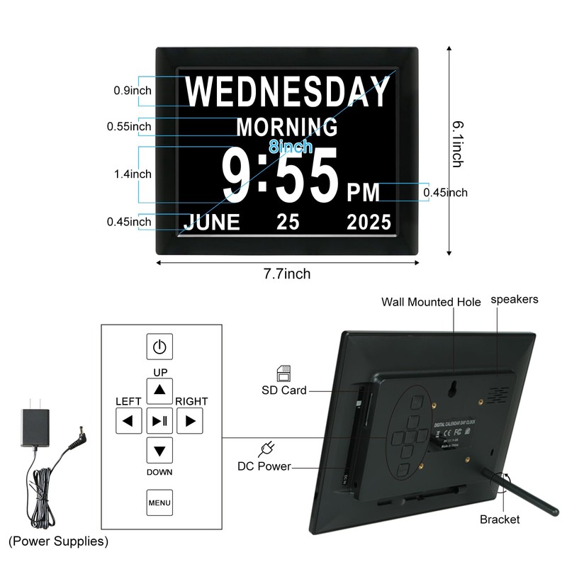 Dementia Clock for Seniors, 8-Inch Digital Clock with Large Display,
