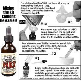 Morgellons Direct SSKI Iodine Potassium Iodide Solutions Mixing Kit Includes Necessary Tools and pre-Measured Dietary Supplement Potassium Iodide Crystals. Just add Distilled Water.