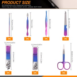 Rustark 7Pcs Rainbow Manicure Pedicure Kit Professional Stainless Steel Nail Care Set Includes Nail Clippers Manicure Tools Travel Case for Nail Manicure Trimming Grooming for Travel or Home