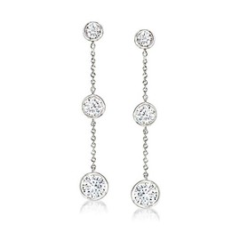 Ross-Simons 2.00 ct. t.w. Bezel-Set CZ Linear Drop Earrings in Sterling Silver