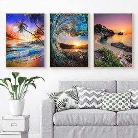 6 Pack Diamond Painting Kits, 5D Diamond Beach Number Painting, Full Drill Paintings Kits for Adults, Art Tool Kits DIY Crafts Diamond Painting for Home Wall Art Decor(11.8x15.7inch)