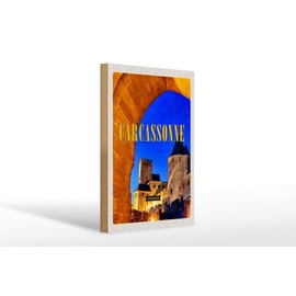 Wooden Sign Travel 20 x 30 cm Retro Carcassonne France Medieval Sign Wooden Sign