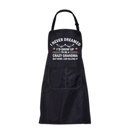 BNQL Grandma Apron With Pockets Grandma Gifts I Never Dreamed I'd Grow Up To Be a Crazy Grandma Apron Gift Funny Grandmother Gifts